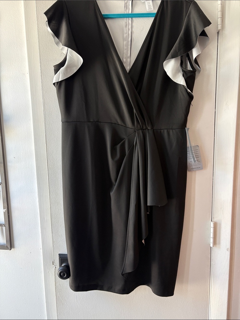 London Times Black Dress with White Ruffle Accent